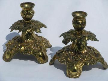 catalog photo of vintage baroque metal candlesticks, pair ornate gold candle holders