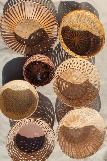 photo of vintage basket collection, lot of round basket bowls of different types & textures #2