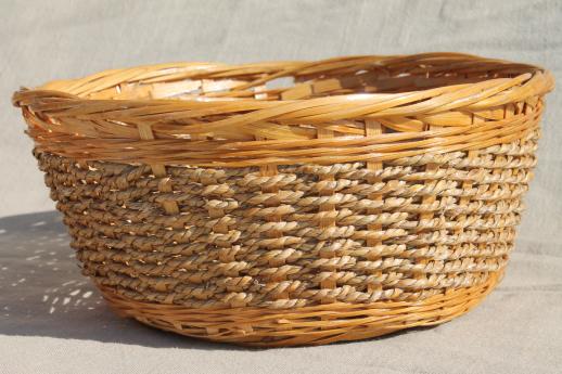 photo of vintage basket collection, lot of round basket bowls of different types & textures #8