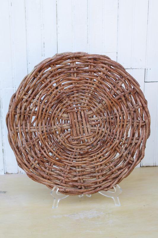 photo of vintage basket woven vine tray, rustic french country style cheese board plate #1
