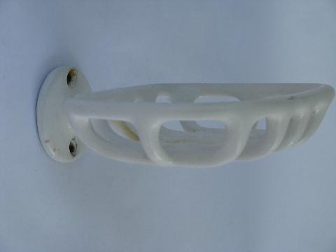 photo of vintage bath fixtures, white porcelain & iron soap dishes/towel bar brackets #3