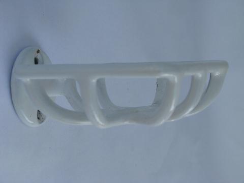 photo of vintage bath fixtures, white porcelain & iron soap dishes/towel bar brackets #7