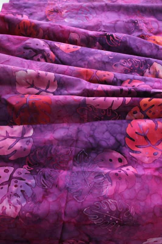 photo of vintage batik style print cotton quilting fabric coral, hot pink, magenta, purple #1