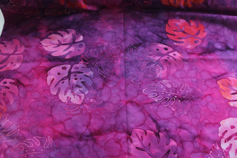 photo of vintage batik style print cotton quilting fabric coral, hot pink, magenta, purple #2