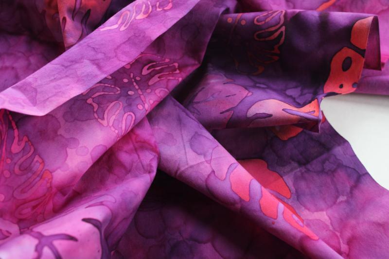 photo of vintage batik style print cotton quilting fabric coral, hot pink, magenta, purple #4