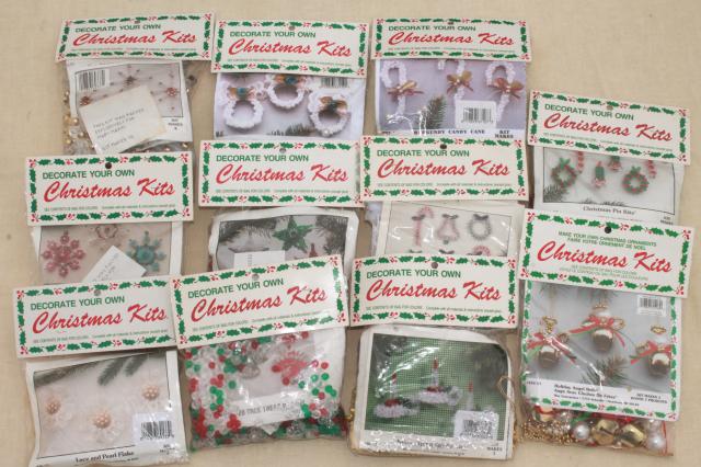 photo of vintage bead ornament kit lot, Mary Maxim kits to make beaded Christmas tree ornaments #1