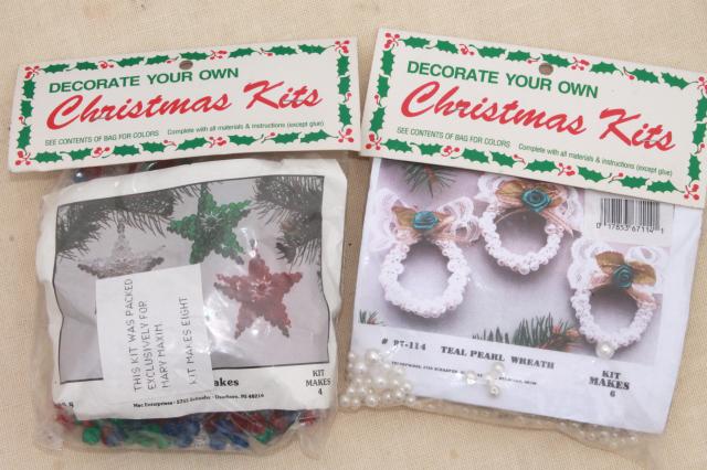 photo of vintage bead ornament kit lot, Mary Maxim kits to make beaded Christmas tree ornaments #9