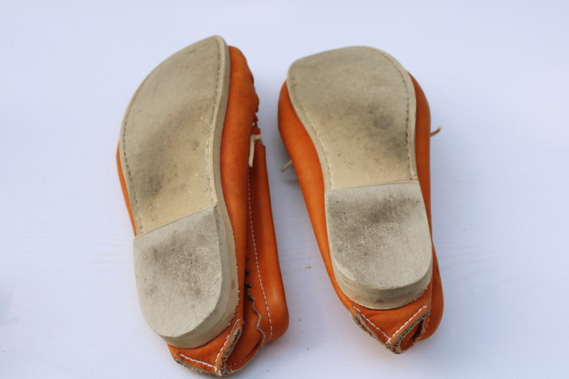 photo of vintage beaded leather Indian moccasins, Minnetonka style Thunderbird slip-on mocs, ladies size 6 #4