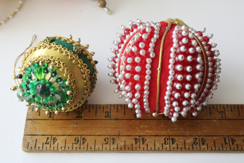 photo of vintage beaded sequin push pin Christmas ornaments, big fancy jeweled balls lot of 16  #8