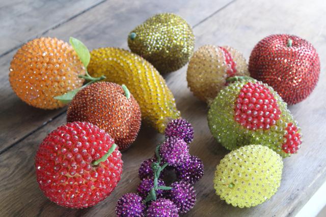 vintage beaded & sequined fruit, mid-century kitsch decor handmade from ...