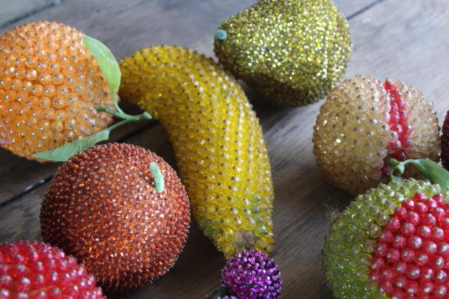 photo of vintage beaded & sequined fruit, mid-century kitsch decor handmade from LeeWards bead kits #4