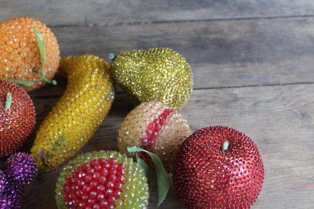 photo of vintage beaded & sequined fruit, mid-century kitsch decor handmade from LeeWards bead kits #5