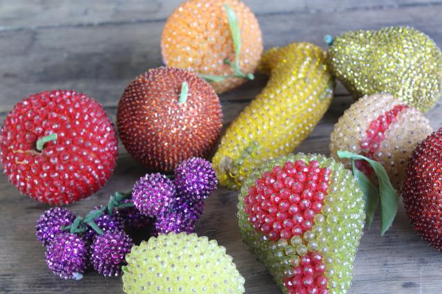 photo of vintage beaded & sequined fruit, mid-century kitsch decor handmade from LeeWards bead kits #6