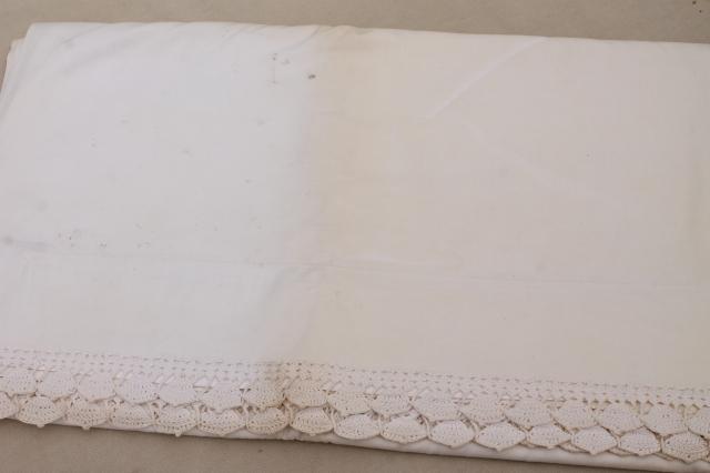 photo of vintage bed linens w/ handmade crochet lace, cotton sheets & pillowcases w/ wedding bells edging #3