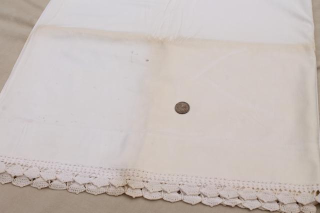 photo of vintage bed linens w/ handmade crochet lace, cotton sheets & pillowcases w/ wedding bells edging #5