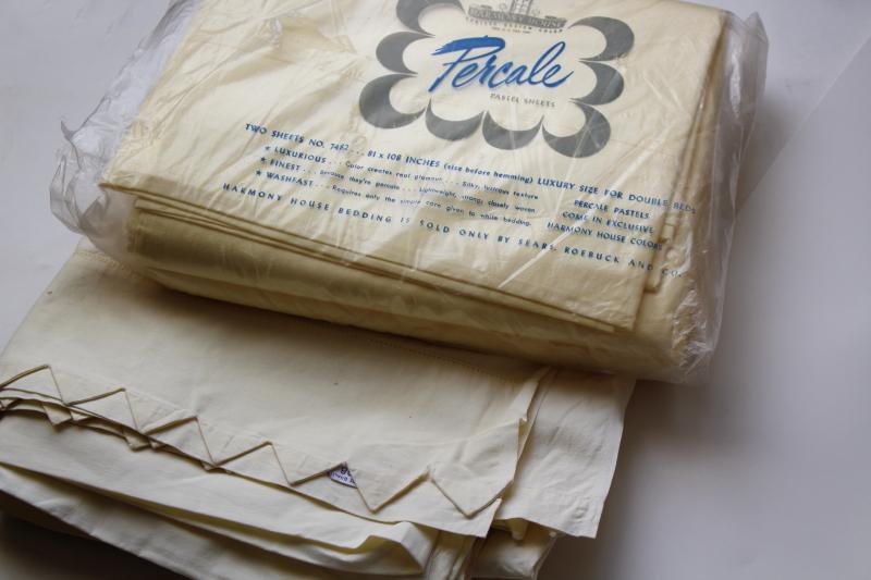 photo of vintage bed sheets, pale yellow pure cotton percale bedding in original package #1