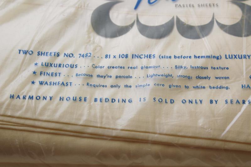 photo of vintage bed sheets, pale yellow pure cotton percale bedding in original package #2