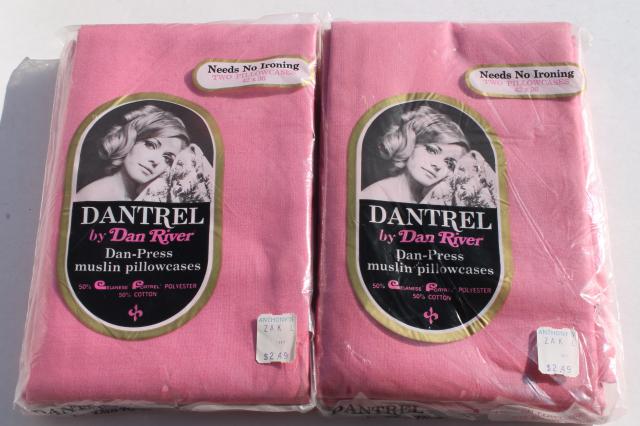 photo of vintage bedding lot, candy pink cotton blend fabric, new in package double bed sheets & pillowcases #4