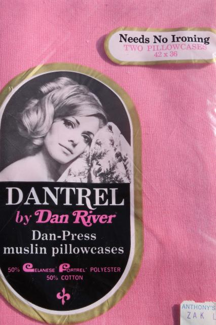 photo of vintage bedding lot, candy pink cotton blend fabric, new in package double bed sheets & pillowcases #5