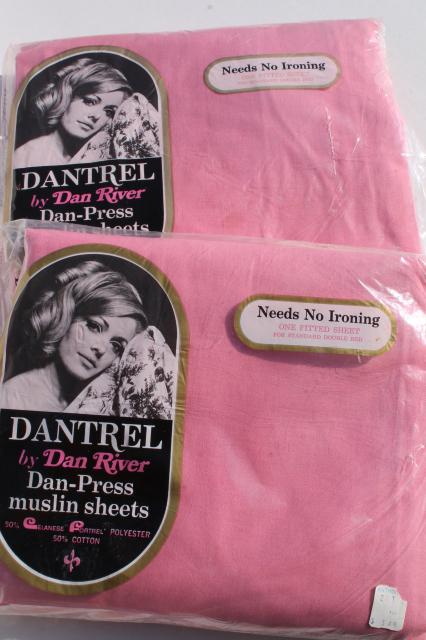 photo of vintage bedding lot, candy pink cotton blend fabric, new in package double bed sheets & pillowcases #6