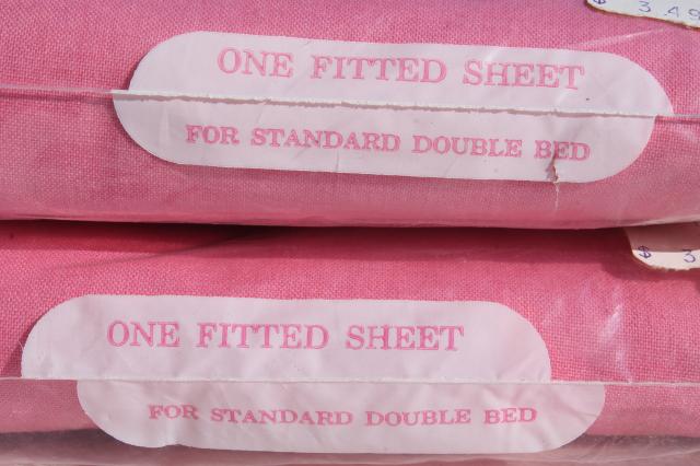 photo of vintage bedding lot, candy pink cotton blend fabric, new in package double bed sheets & pillowcases #7