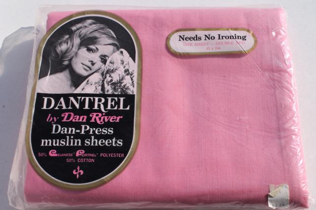 photo of vintage bedding lot, candy pink cotton blend fabric, new in package double bed sheets & pillowcases #9