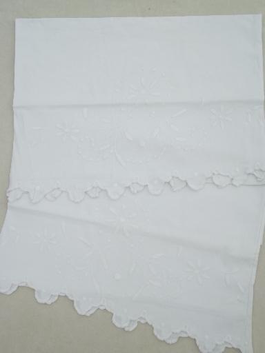 photo of vintage bedding lot, cotton pillowcases w/ lace, whitework embroidery #2