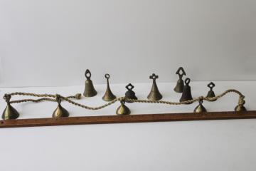 catalog photo of vintage bells of Sarna India, etched solid brass bell lot