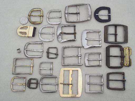 photo of vintage belt buckles lot, 20 solid brass & nickel plated belt buckles  #1