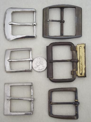 photo of vintage belt buckles lot, 20 solid brass & nickel plated belt buckles  #2