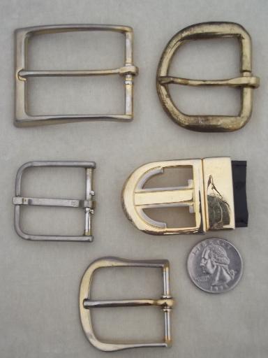 photo of vintage belt buckles lot, 20 solid brass & nickel plated belt buckles  #8