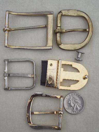 photo of vintage belt buckles lot, 20 solid brass & nickel plated belt buckles  #9