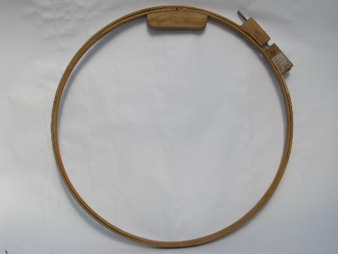 photo of vintage bentwood lap quilting frame hoop, old needlework stretcher #1