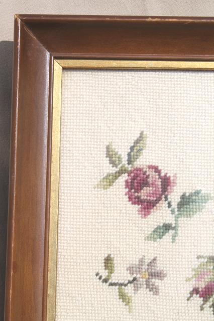 photo of vintage berlin wool work floral, large needlepoint picture roses bouquet on ecru #5