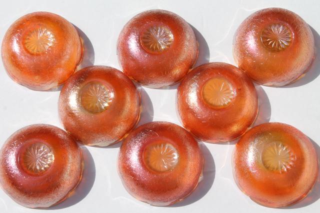 photo of vintage berry bowls set, Jeannette crackle pattern glass w/ marigold carnival color #9