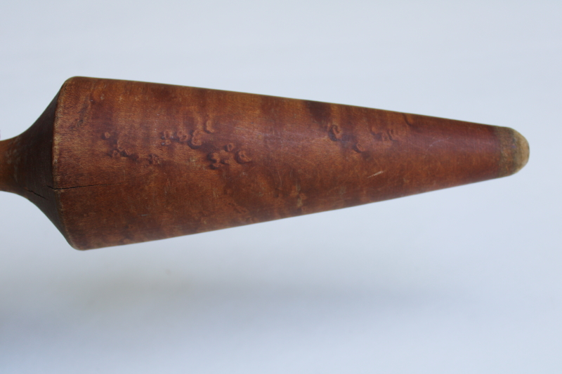 photo of vintage birdseye maple wood cone pestle masher, primitive old wooden kitchen tool  #5