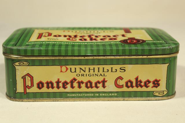 photo of vintage biscuit tin, Dunhills England Pontefract Cakes liquorice sweets #5