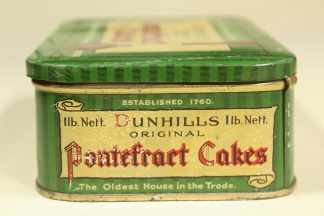 photo of vintage biscuit tin, Dunhills England Pontefract Cakes liquorice sweets #8