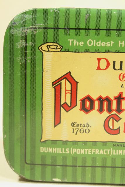 photo of vintage biscuit tin, Dunhills England Pontefract Cakes liquorice sweets #9