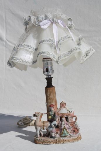 photo of vintage bisque china boudoir lamp, french fairy tale Cinderella coach figurine lamp #1