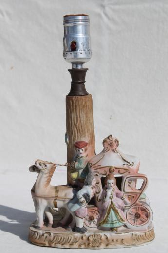 photo of vintage bisque china boudoir lamp, french fairy tale Cinderella coach figurine lamp #3