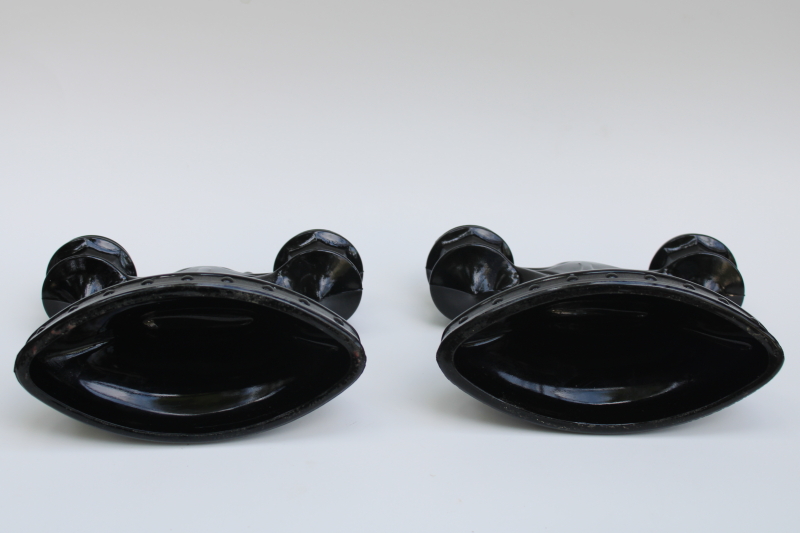 photo of vintage black amethyst glass candelabra, branched candle holders w/ crooked shape, haunted gothic decor #5