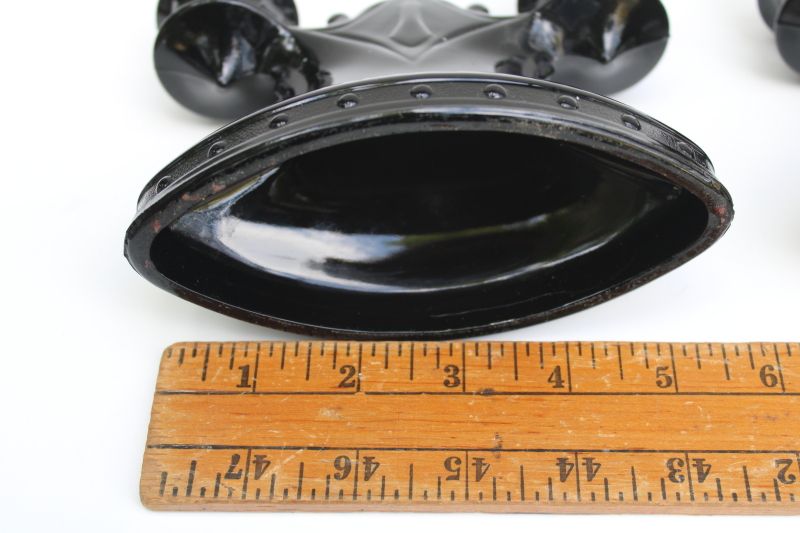 photo of vintage black amethyst glass candelabra, branched candle holders w/ crooked shape, haunted gothic decor #6