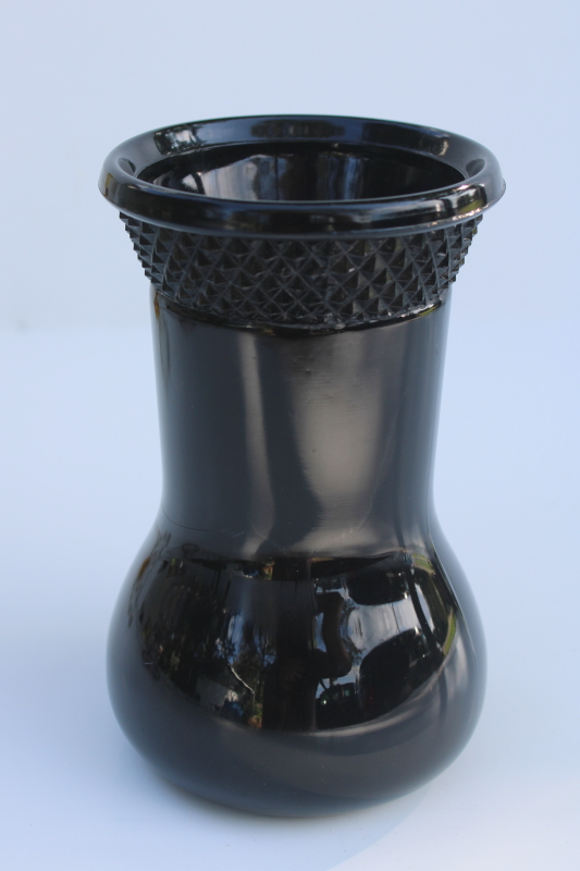 photo of vintage black amethyst glass vase, LE Smith diamond point band pattern glass  #1