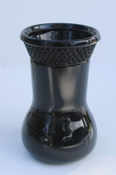 catalog photo of vintage black amethyst glass vase, LE Smith diamond point band pattern glass 