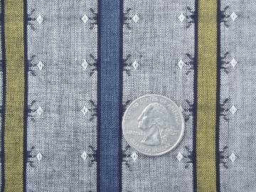 catalog photo of vintage black chambray shirting, work shirt fabric w/ antique ticking stripe 