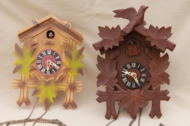 photo of vintage black forest style cuckoo clocks parts clock lot carved wood germany  #1