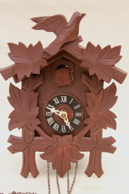 photo of vintage black forest style cuckoo clocks parts clock lot carved wood germany  #6