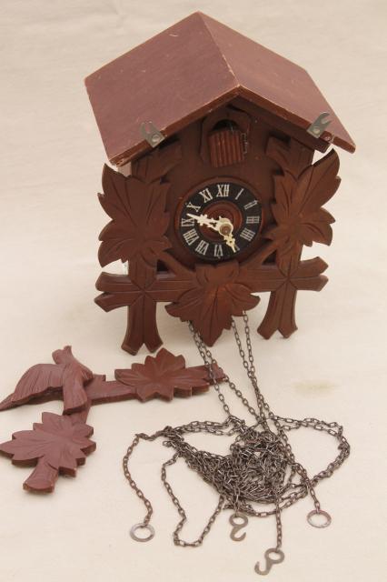 photo of vintage black forest style cuckoo clocks parts clock lot carved wood germany  #7