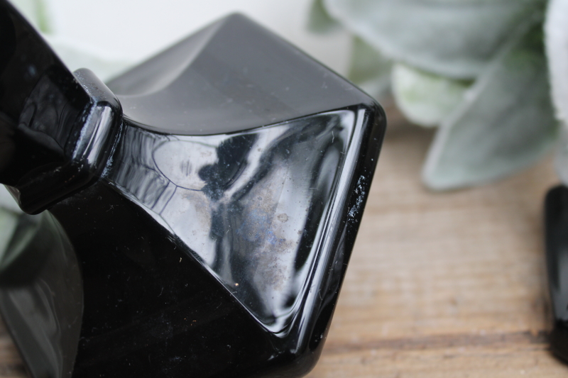 photo of vintage black glass candlesticks, art deco candle holders, elegant witchy Halloween decor #2